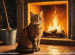 кот камин тепло уютно