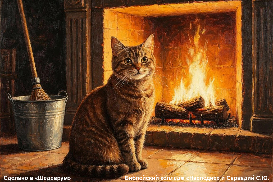 кот камин тепло уютно