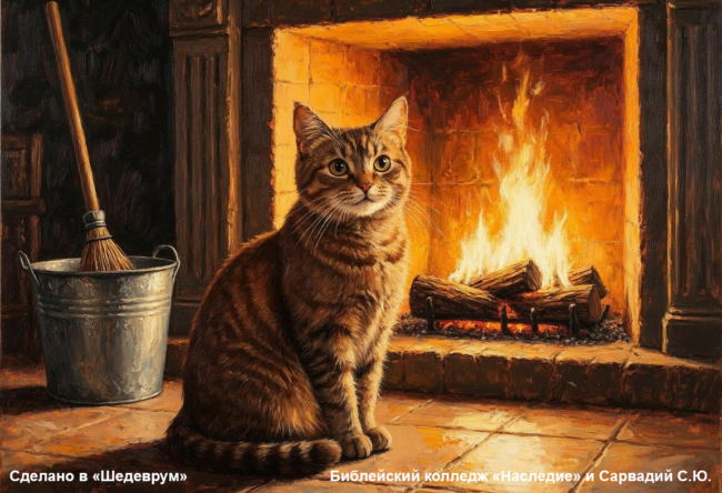 Котик кот камин тепло уютно